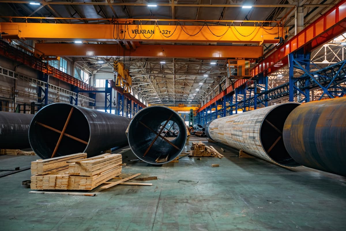 Fabricación de Tubería Gigante de Acero en un taller industrial.